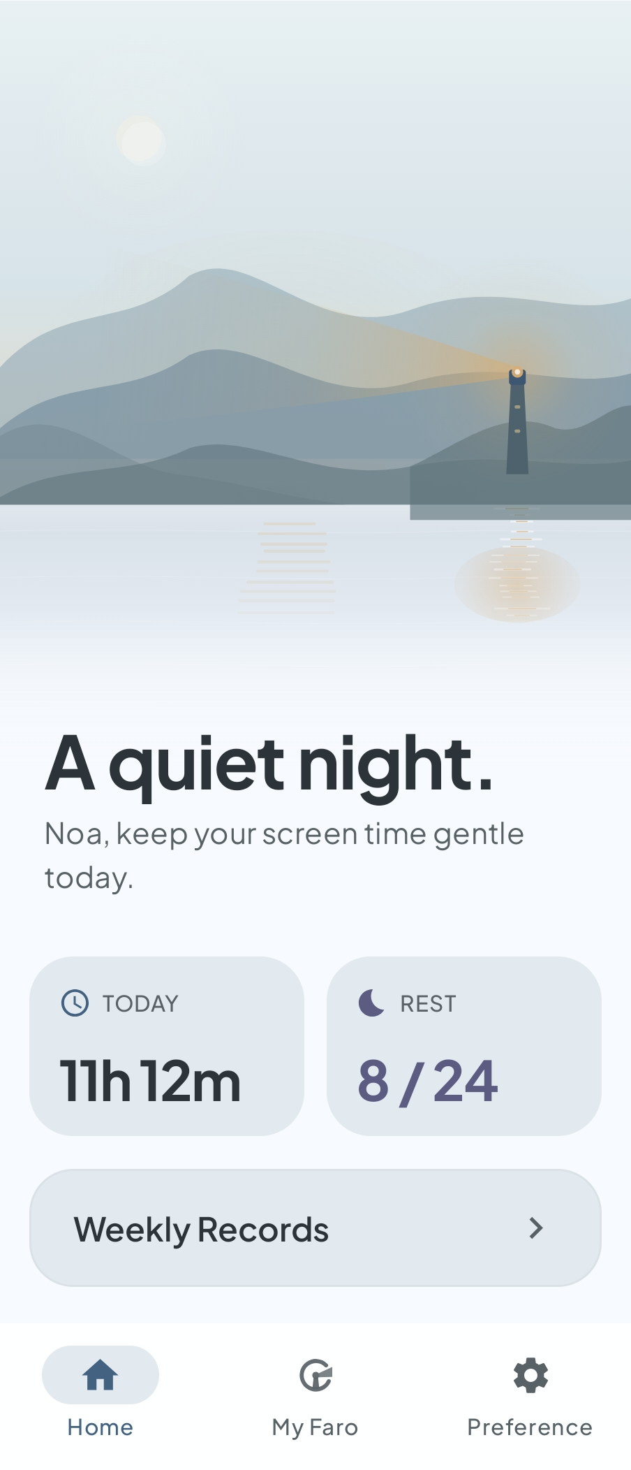 Faro home screen in light mode